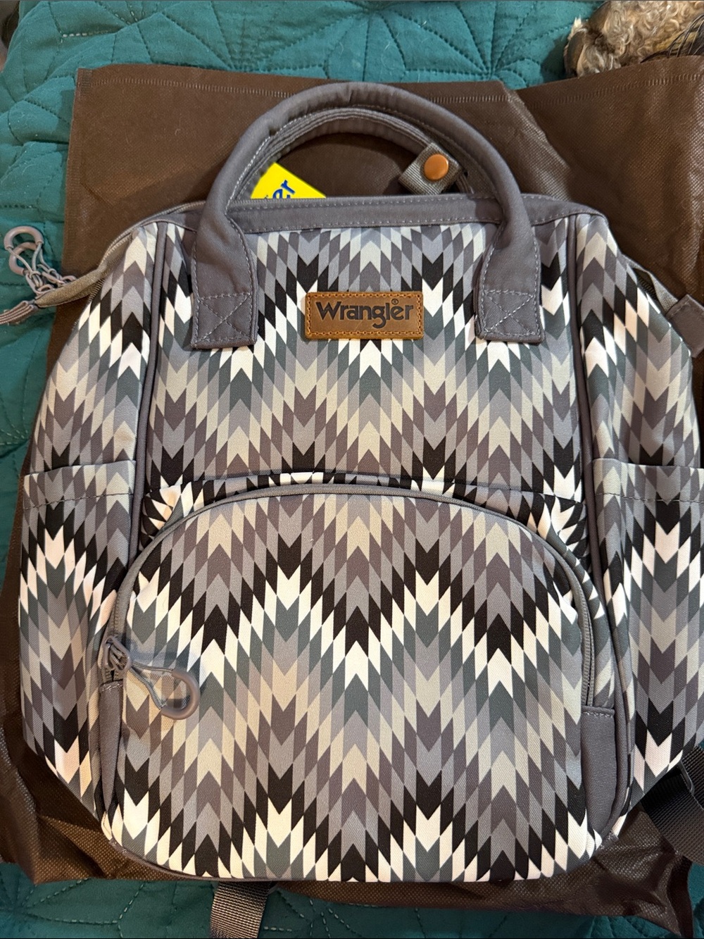 Wrangler Gray Geometric Pattern Backpack Tote